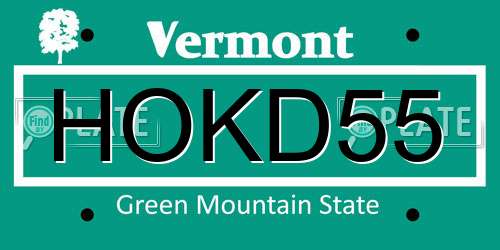 HOKD55 Vermont License Plate