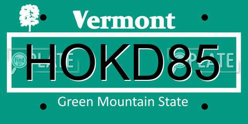 HOKD85 Vermont License Plate
