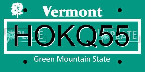 HOKQ55 Vermont License Plate