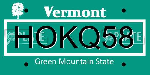 HOKQ58 Vermont License Plate