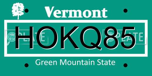 HOKQ85 Vermont License Plate