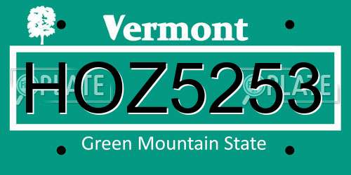 HOZ5253 Vermont License Plate