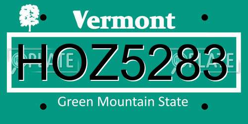 HOZ5283 Vermont License Plate