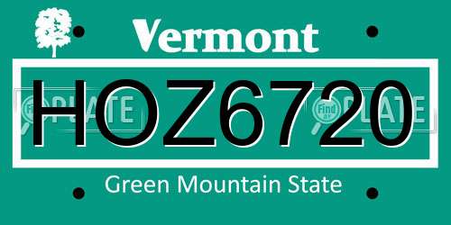 HOZ6720 Vermont License Plate