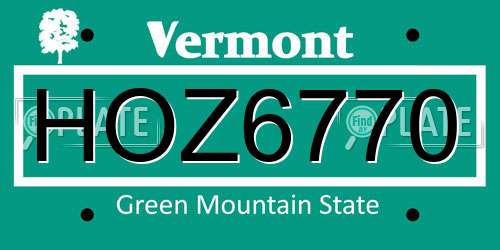 HOZ6770 Vermont License Plate