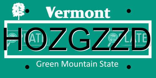 HOZGZZD Vermont License Plate