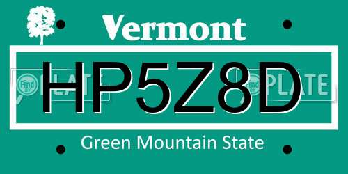 HP5Z8D Vermont License Plate