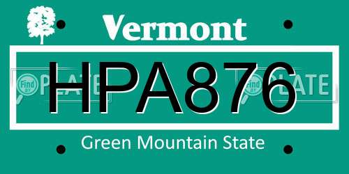 HPA876 Vermont License Plate