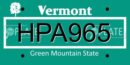 HPA965 Vermont License Plate