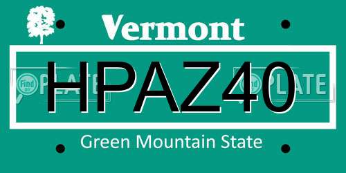 HPAZ40 Vermont License Plate