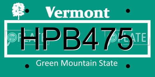 HPB475 Vermont License Plate