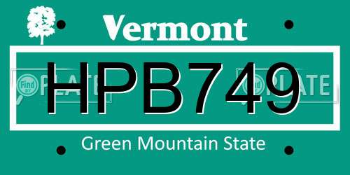 HPB749 Vermont License Plate