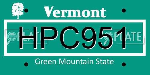 HPC951 Vermont License Plate