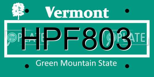 HPF803 Vermont License Plate