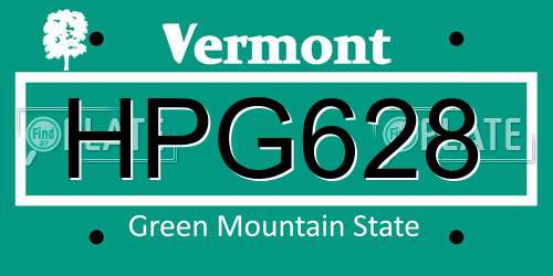 HPG628 Vermont License Plate