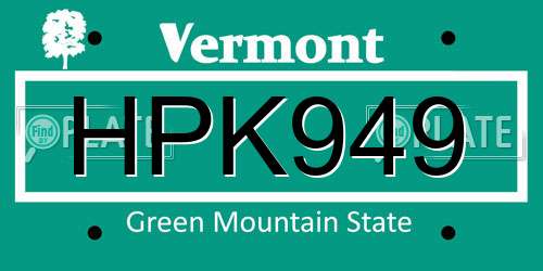 HPK949 Vermont License Plate