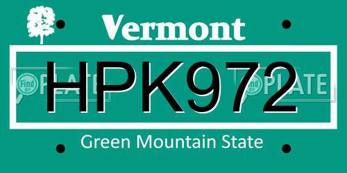 HPK972 Vermont License Plate