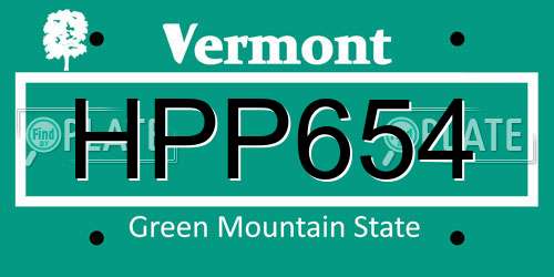 HPP654 Vermont License Plate