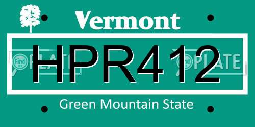 HPR412 Vermont License Plate