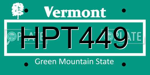 HPT449 Vermont License Plate