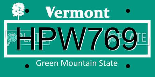 HPW769 Vermont License Plate
