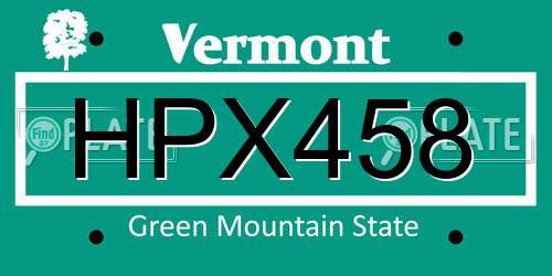 HPX458 Vermont License Plate