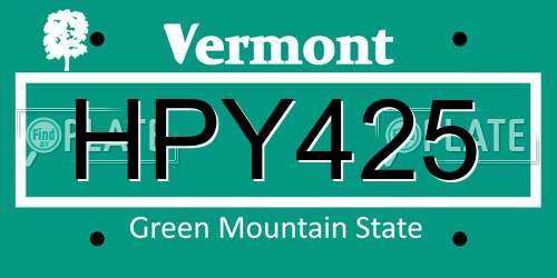 HPY425 Vermont License Plate