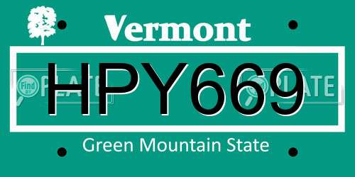 HPY669 Vermont License Plate
