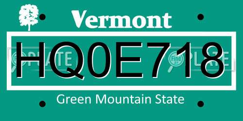HQ0E718 Vermont License Plate