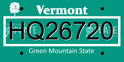 HQ26720 Vermont License Plate