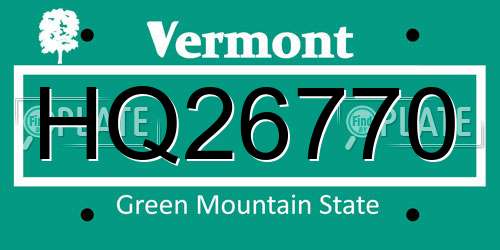 HQ26770 Vermont License Plate