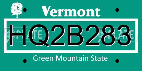 HQ2B283 Vermont License Plate