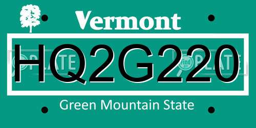 HQ2G220 Vermont License Plate