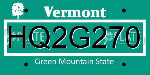 HQ2G270 Vermont License Plate