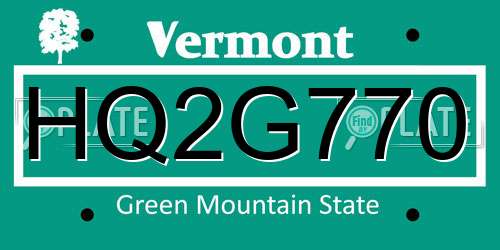 HQ2G770 Vermont License Plate
