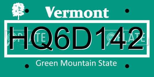 HQ6D142 Vermont License Plate