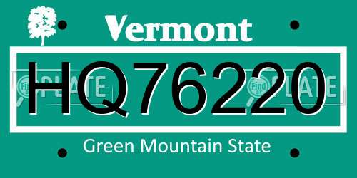 HQ76220 Vermont License Plate