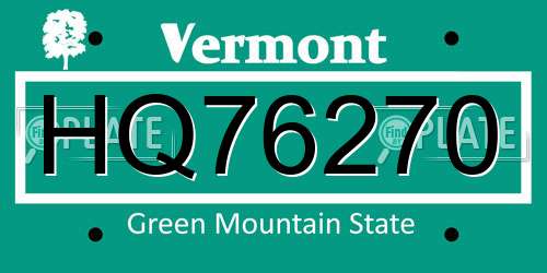 HQ76270 Vermont License Plate