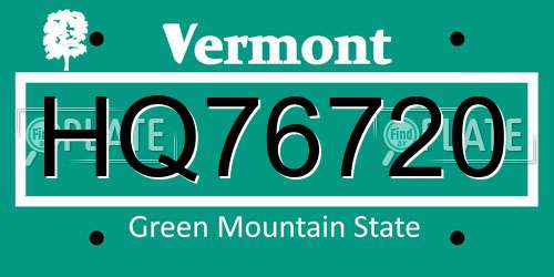 HQ76720 Vermont License Plate