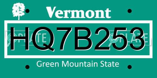 HQ7B253 Vermont License Plate