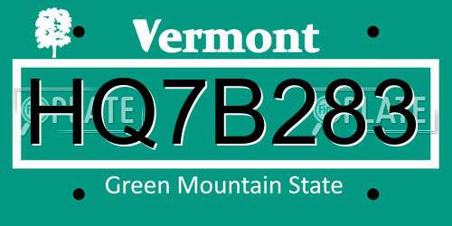 HQ7B283 Vermont License Plate