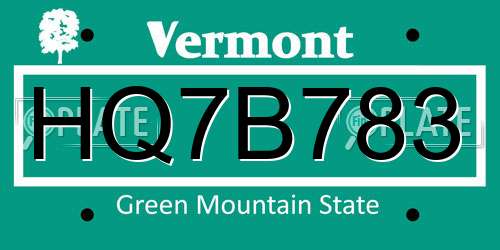 HQ7B783 Vermont License Plate