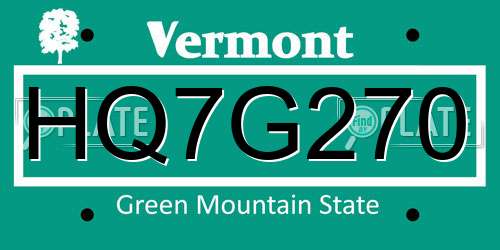 HQ7G270 Vermont License Plate