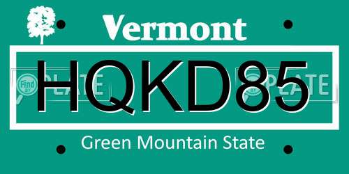 HQKD85 Vermont License Plate