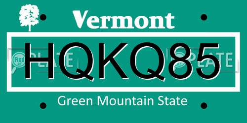 HQKQ85 Vermont License Plate