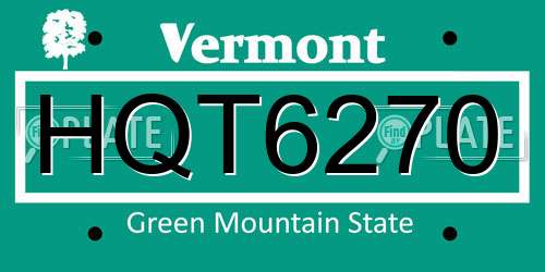 HQT6270 Vermont License Plate