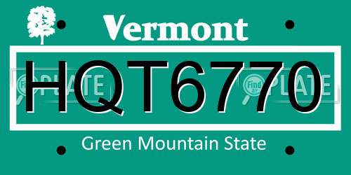 HQT6770 Vermont License Plate