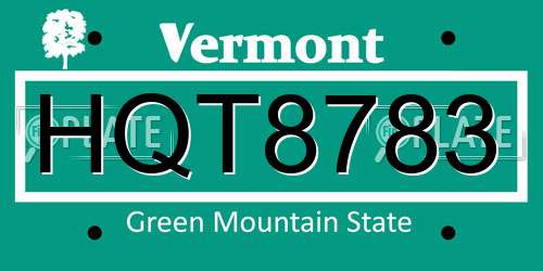 HQT8783 Vermont License Plate