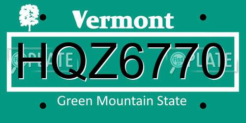 HQZ6770 Vermont License Plate