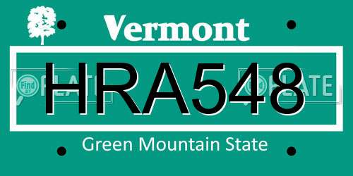 HRA548 Vermont License Plate